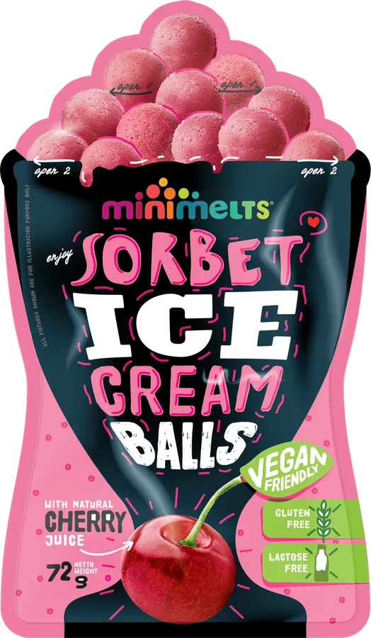 Mini Melts, כדורי סורבה בטעם דובדבן: שקית